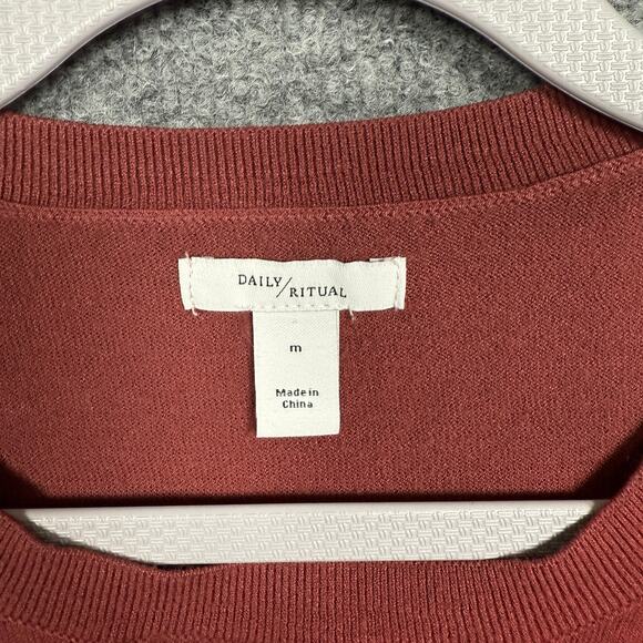 Daily Ritual Mens Sz Medium Crew Neck Sweater Burnt Orange Pullover Long Sleeves - Picture 4 of 7